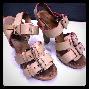 THEORY 'Larue' Tan Leather Platform Sandals